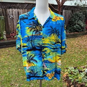 Makai Beach Hawaii Wear Hawaiian Tropical Beach Scene Shirt Men's Size XXL